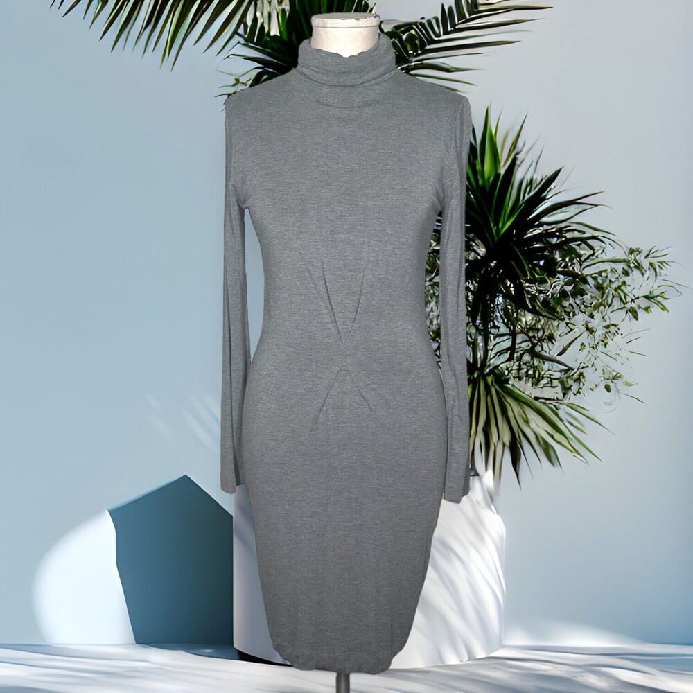 LOVE MOSCHINO Sheath Dress Turtleneck Long Sleeve Minimalist Chic Cocktail Gray
